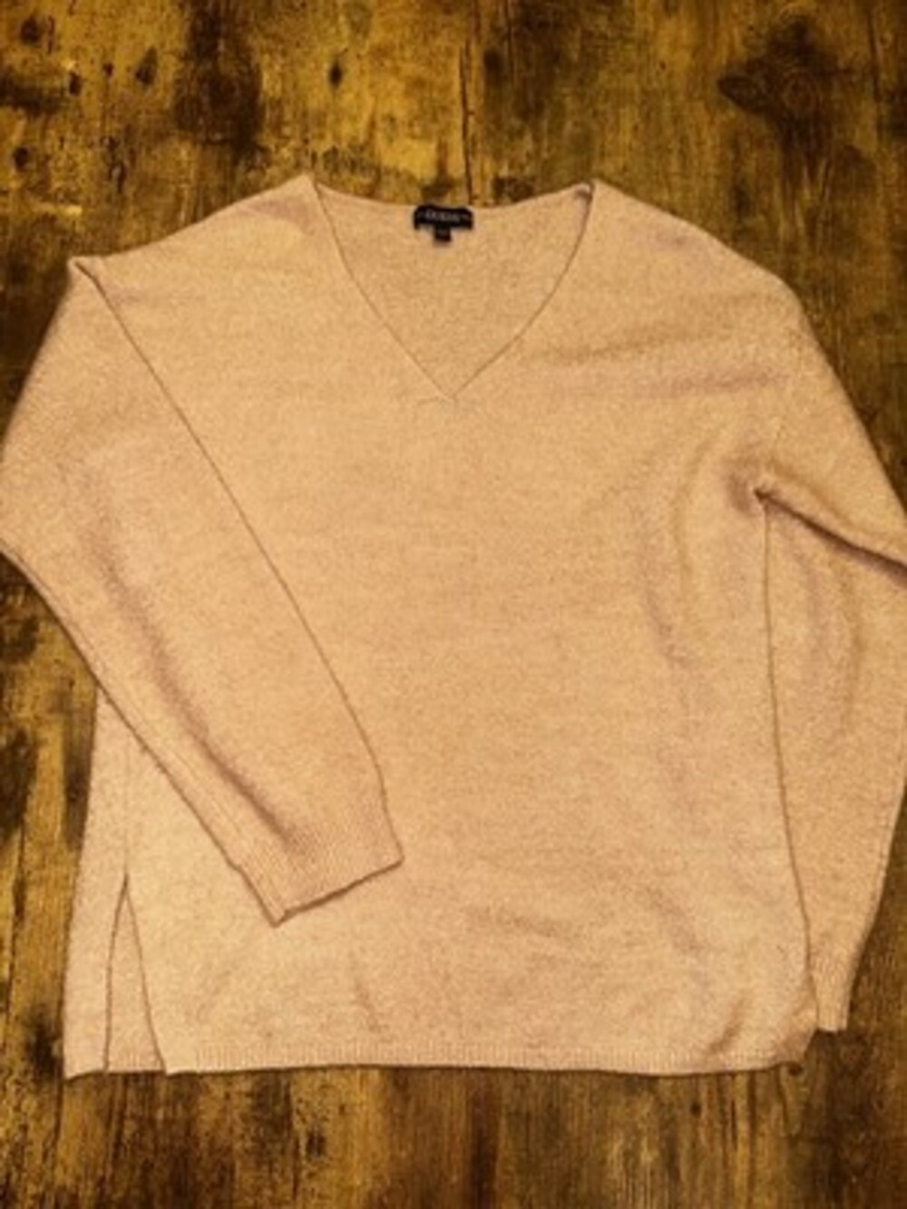 GUESS Women's Blush Pink V-Neck Knit Sweater - Size Large